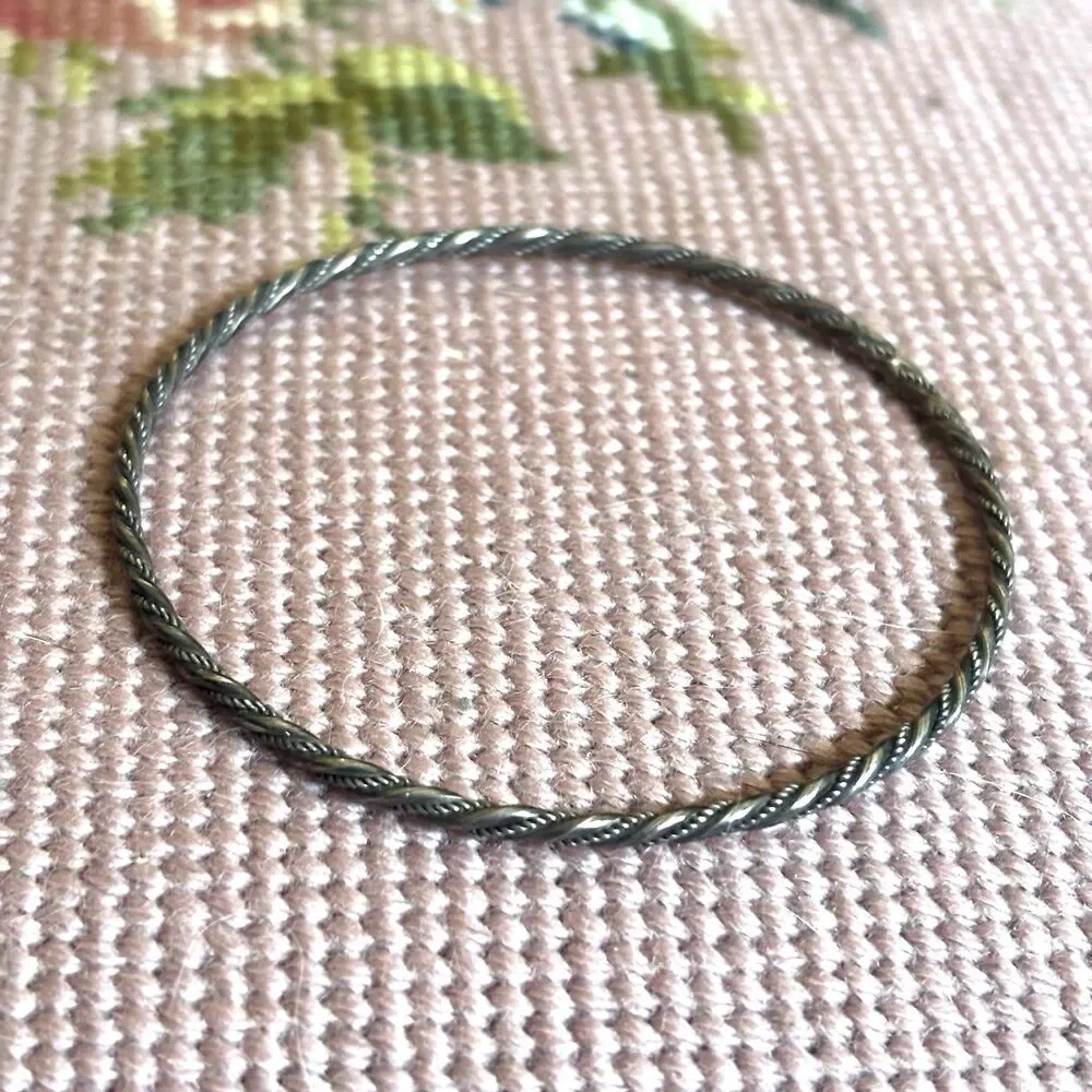 Vintage Sterling Silver 925 Twisted Rope Design Bangle Bracelet Jewelry Retro